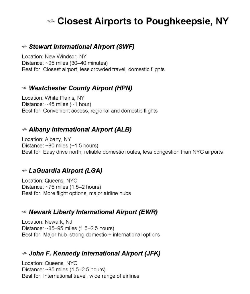Closest Airports to Poughkeepsie